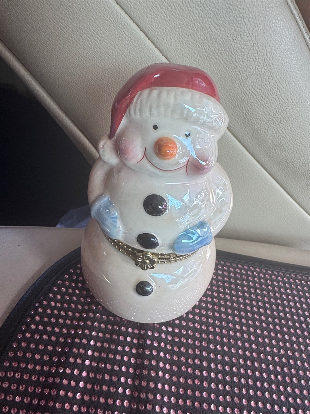 5” Vintage 1990s Festive Ceramic Snowman Figurine Musical Wind-Up